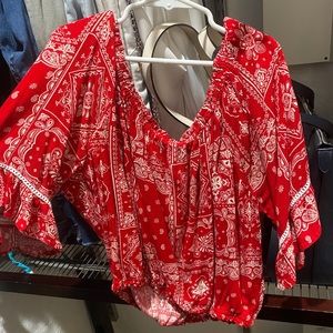 Red off shoulder crop top